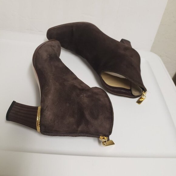 Di Sandro Italy suede booties size 7 (37.5) gold trim zipper brown - Picture 1 of 12